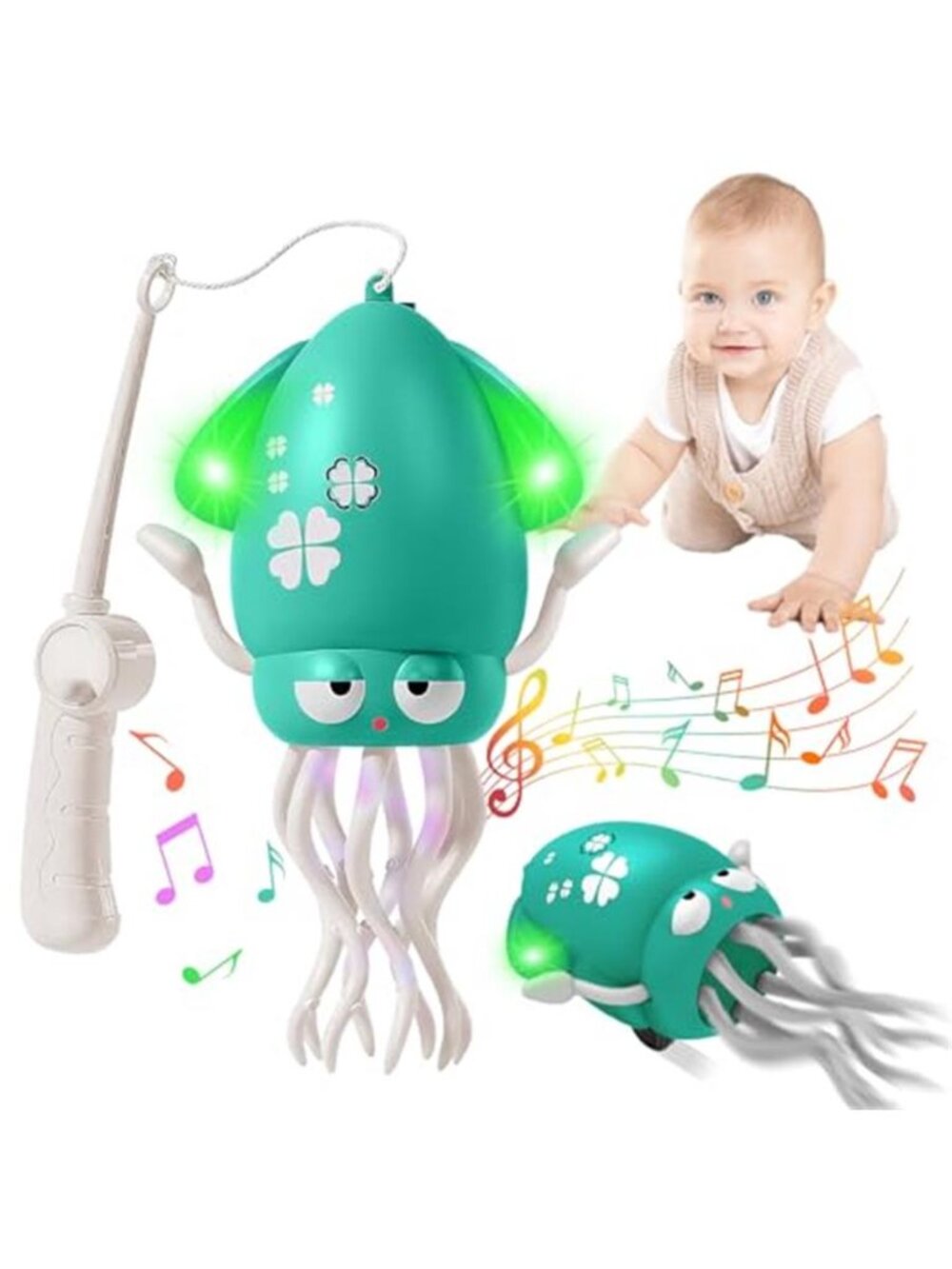 Plnmlls Dancing Squid Toy,Musical Tummy Time Crawling Toy with LED Lights